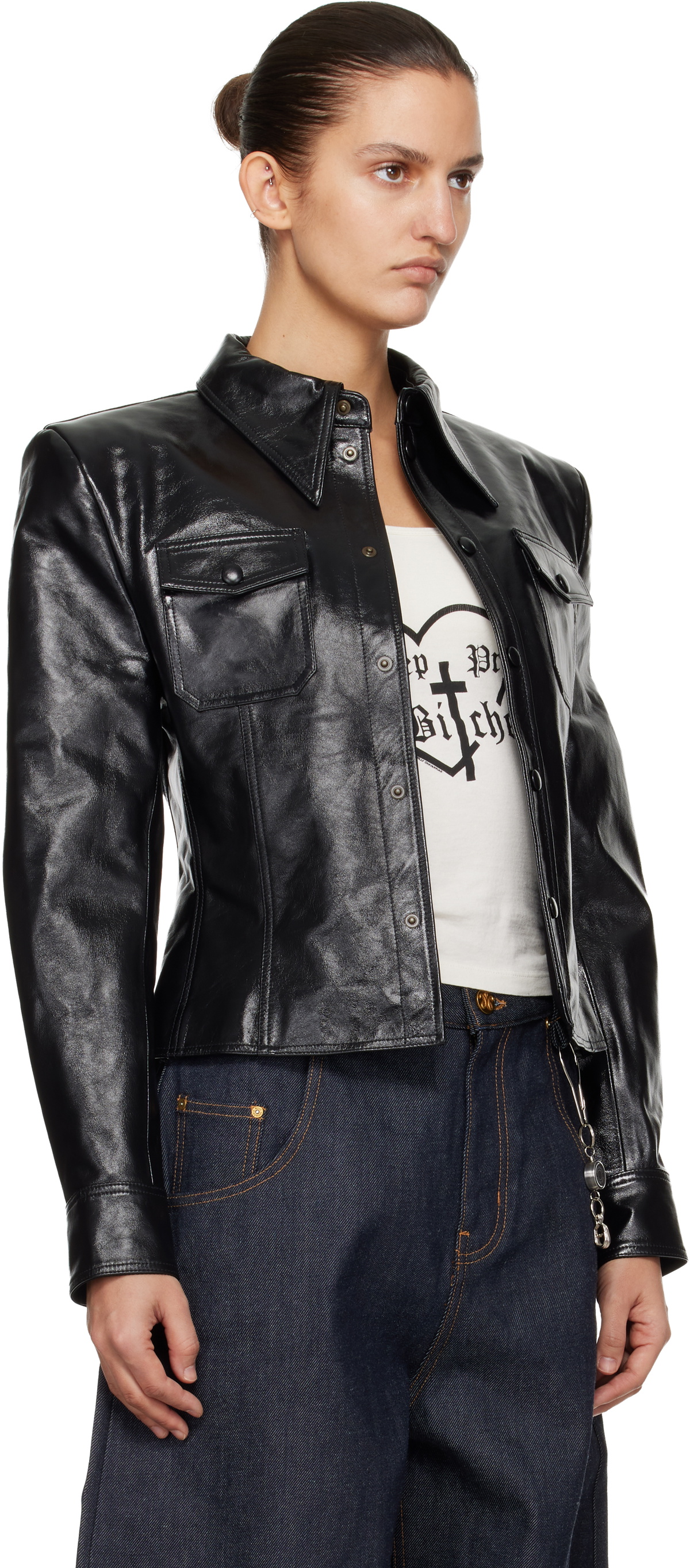 WILLY CHAVARRIA Black Chavela L/S Leather Shirt