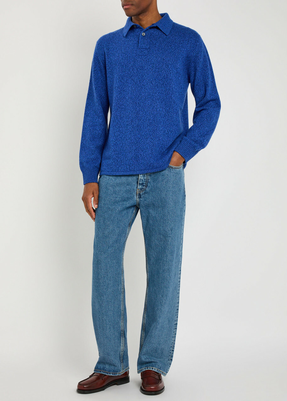 Begg & CO Player Melange Cashmere Polo Jumper Blue