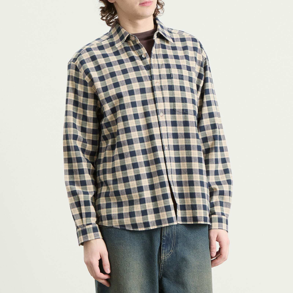 Polar Skate Co. Men's Mitchell Check Shirt in Teal/Butter