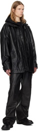Juun.J Black Hood Detachable Car Faux-Leather Coat