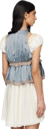 Chloé Blue Washed Silk Satin & Lace Tie-Front Sleeveless Top