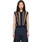 Versace Navy Intarsia-Wool & Leather Patchwork Vest
