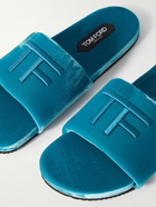 TOM FORD - Harrison Logo-Embroidered Velvet Slides - Blue