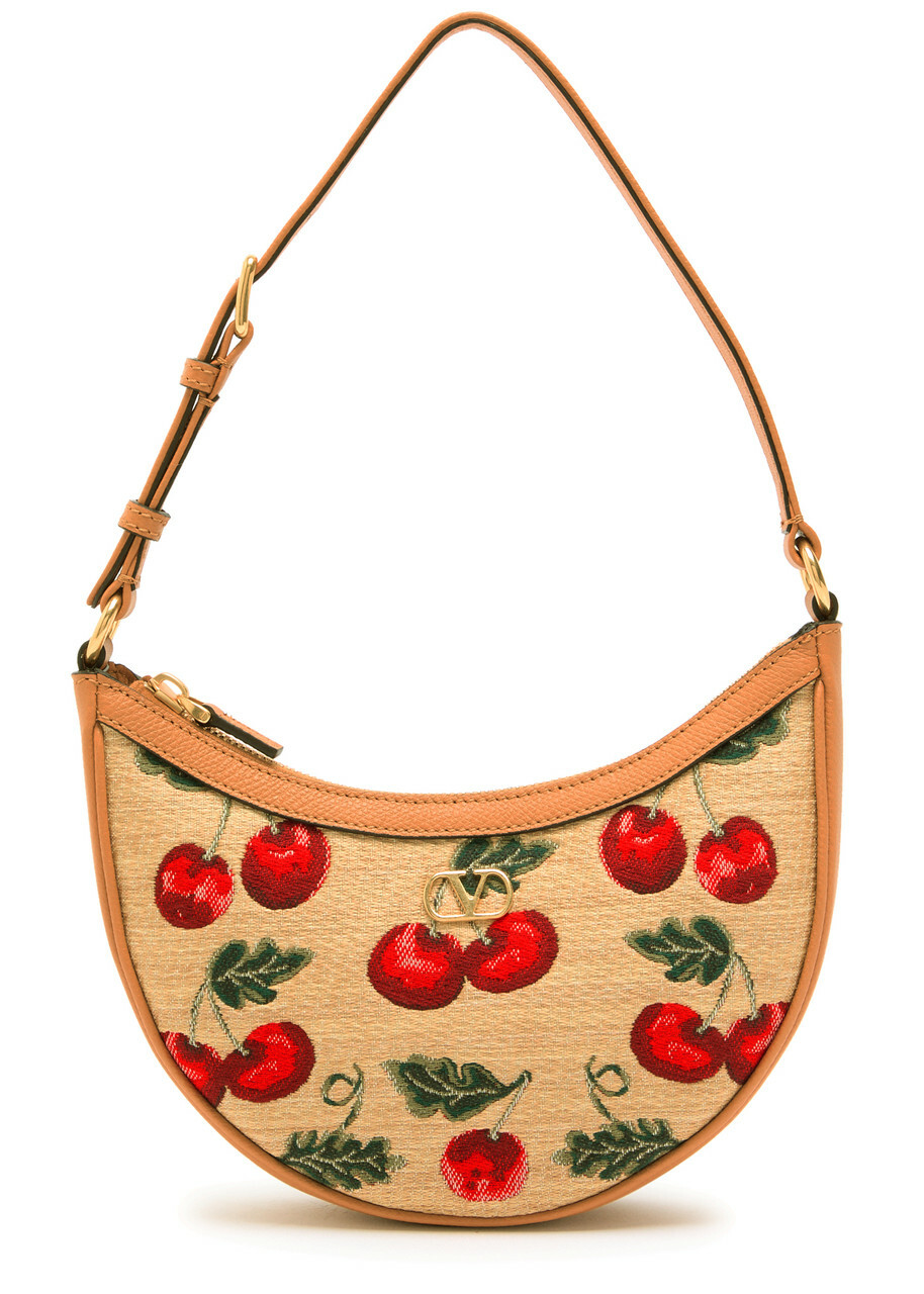 Valentino Garavani Hobo Mini Cherry-jacquard and Leather Shoulder bag - Natural - One Size
