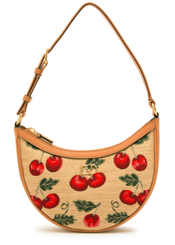 Photo: Valentino Garavani Hobo Mini Cherry-jacquard and Leather Shoulder bag - Natural - One Size