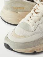 Golden Goose - Distressed Leather-Trimmed Suede and Mesh Sneakers - White