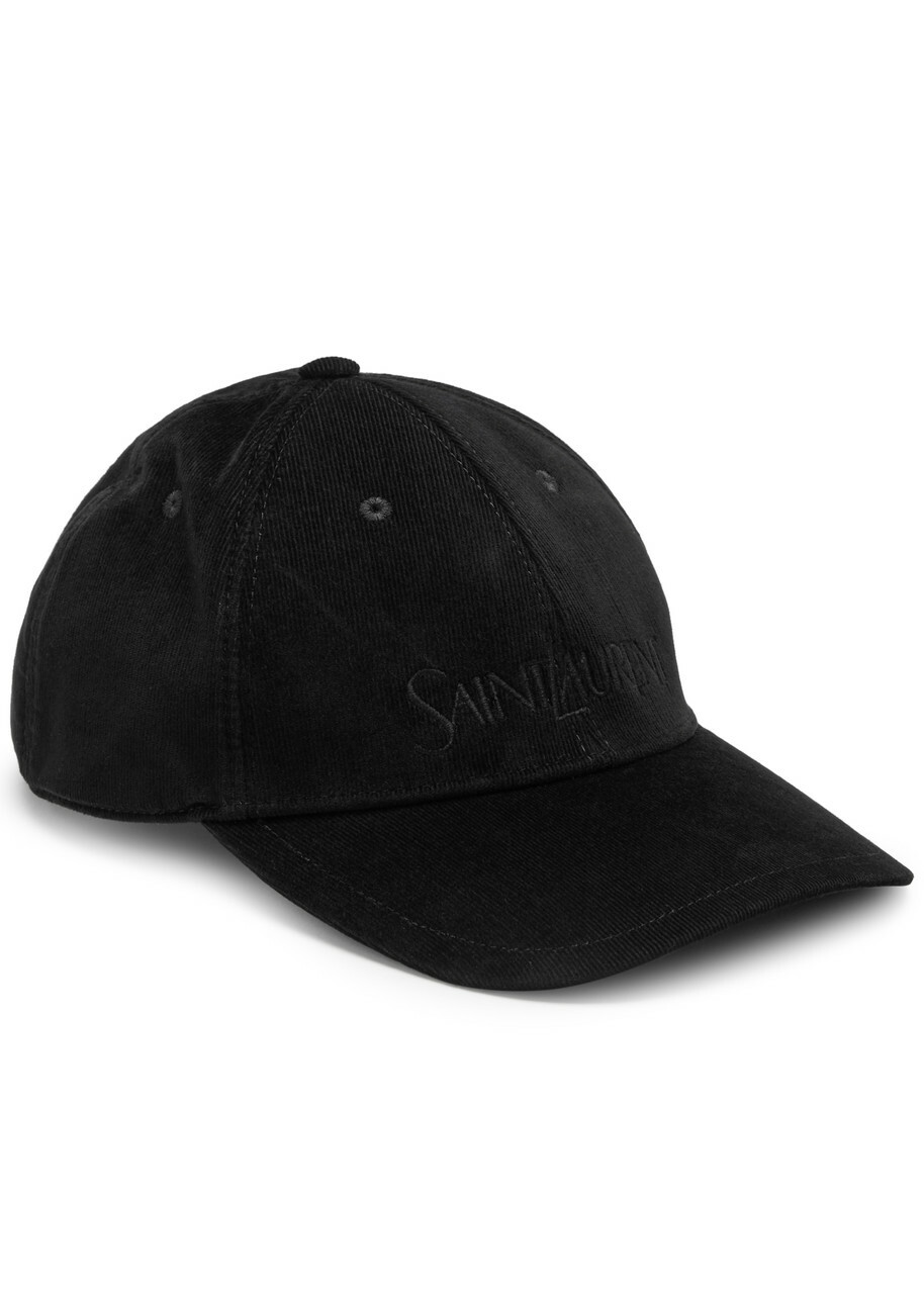 Saint Laurent Logo-embroidered Corduroy cap Black