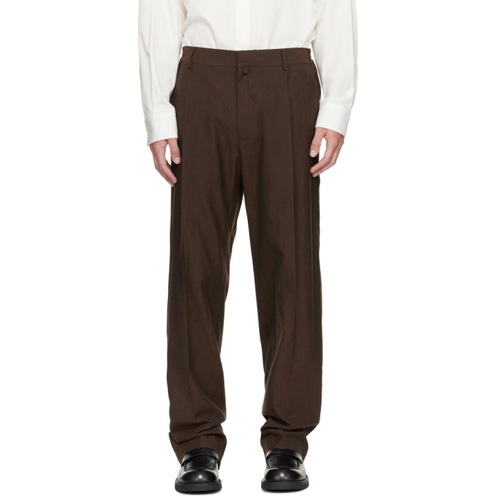 Photo: MM6 Maison Margiela Brown Pleated Cotton Wool Trousers