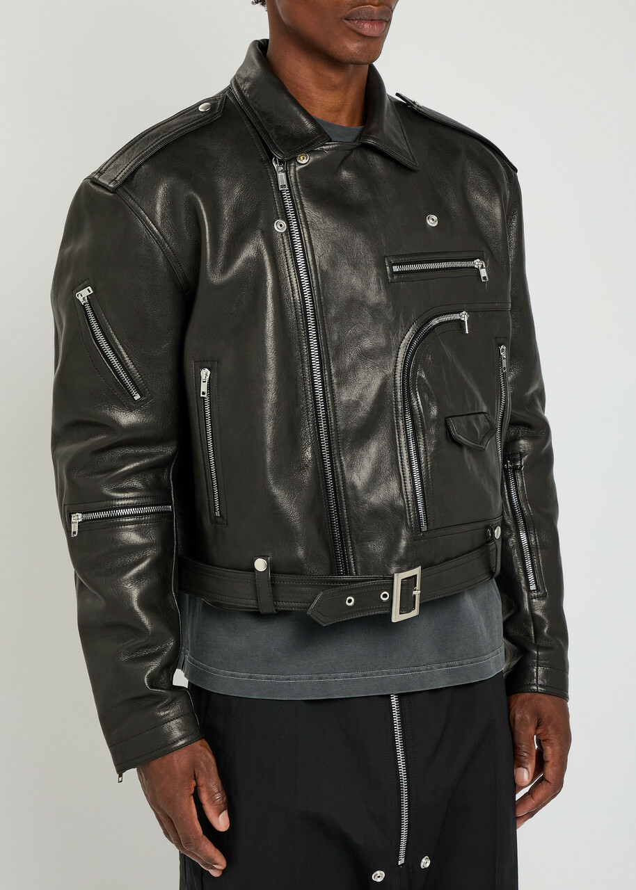 Rick Owens Jumbo Bauhaus Belted Leather Jacket - Black - One