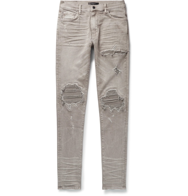 Photo: AMIRI - MX2 Skinny-Fit Panelled Distressed Denim Jeans - Gray