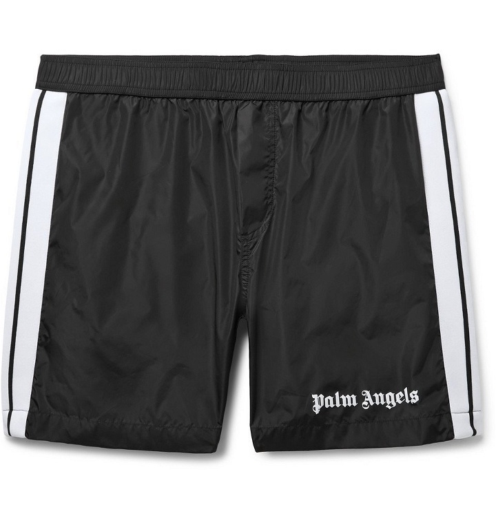 Photo: Palm Angels - Mid-Length Logo-Print Swim Shorts - Men - Black