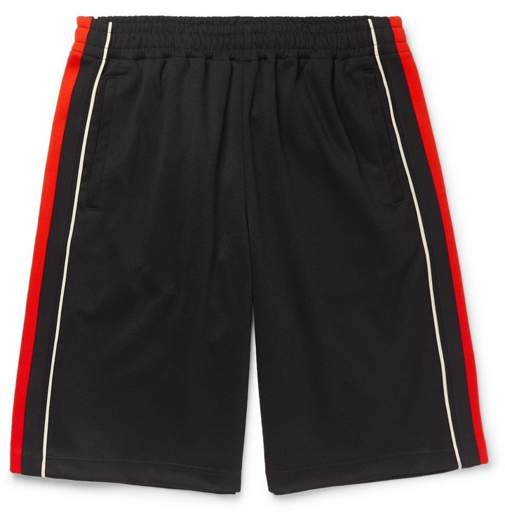 Photo: Gucci - Wide-Leg Logo-Embroidered Webbing-Trimmed Tech-Jersey Shorts - Black