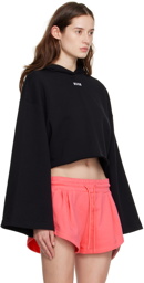 MSGM Black Embroidered Cropped Hoodie