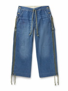 Greg Lauren - Wide-Leg Layered Distressed Jeans and Jersey Sweatpants - Blue