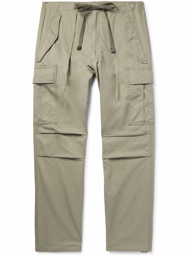 Photo: TOM FORD - Tapered Garment-Dyed Cotton-Twill Drawstring Cargo Trousers - Neutrals
