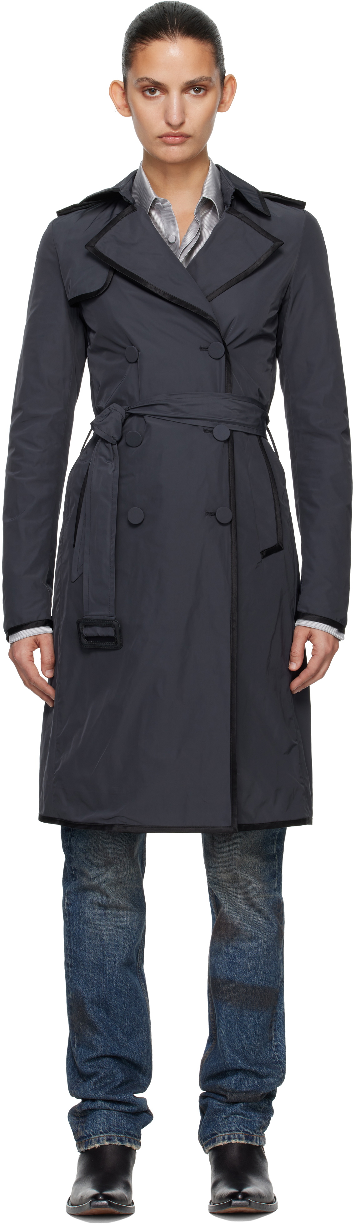 AARON ESH Navy Nylon Trench Coat