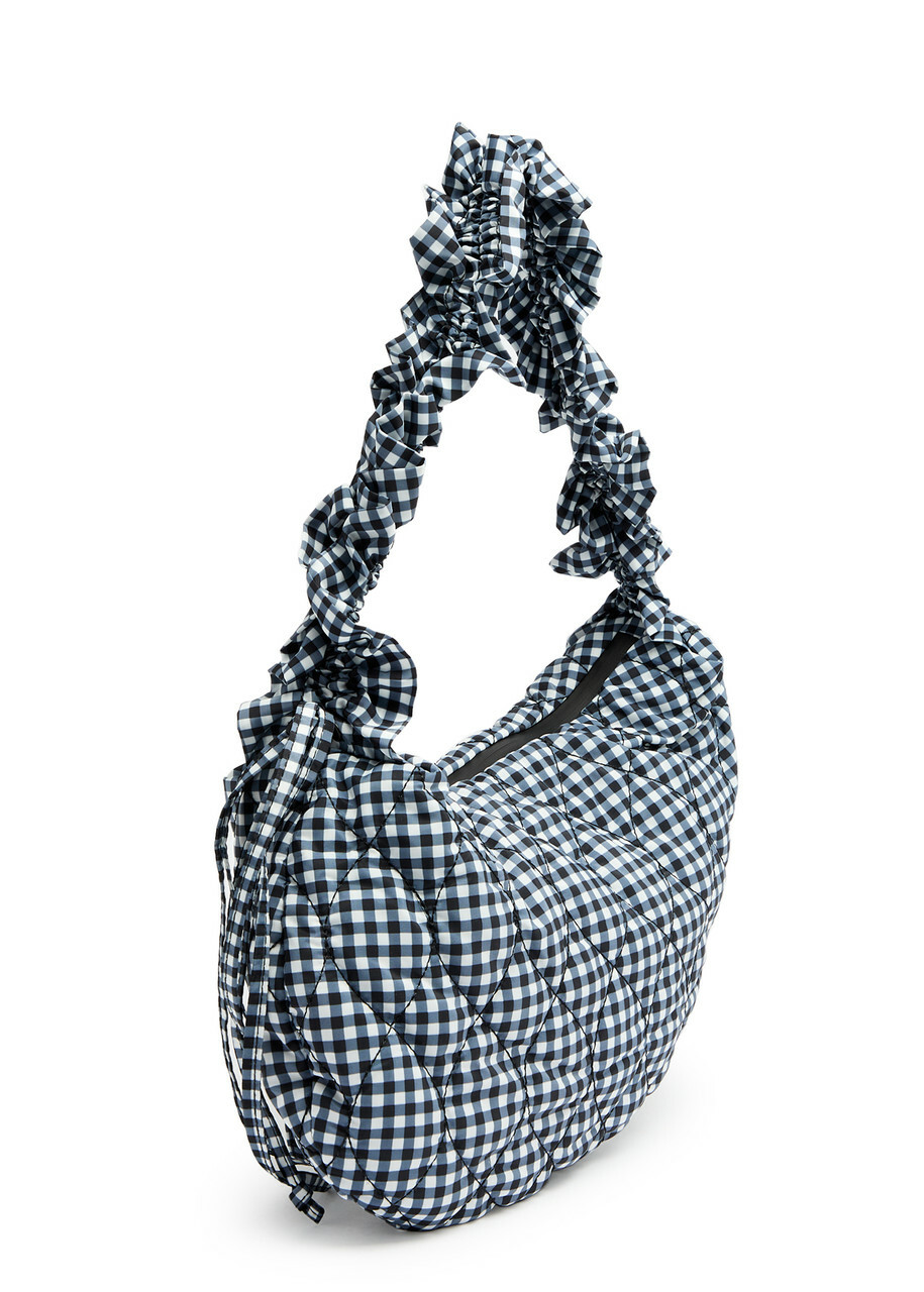 Damson Madder Kidney Ruched Gingham Shell Shoulder bag - Black - One Size