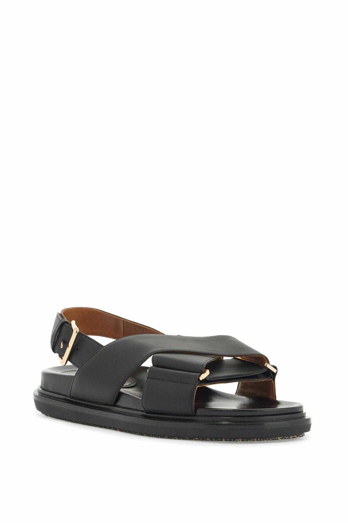 Marni Fussbett Black Leather Buckle Strap Sandals Size 37 EU (7 US)