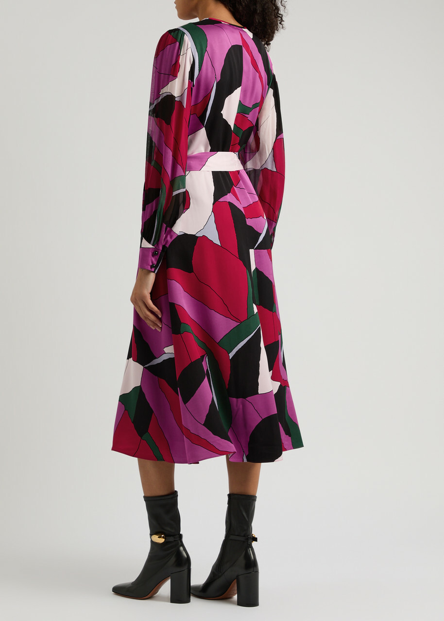 Diane Von Furstenberg Abel Belted Printed Satin Midi Dress Multicoloured