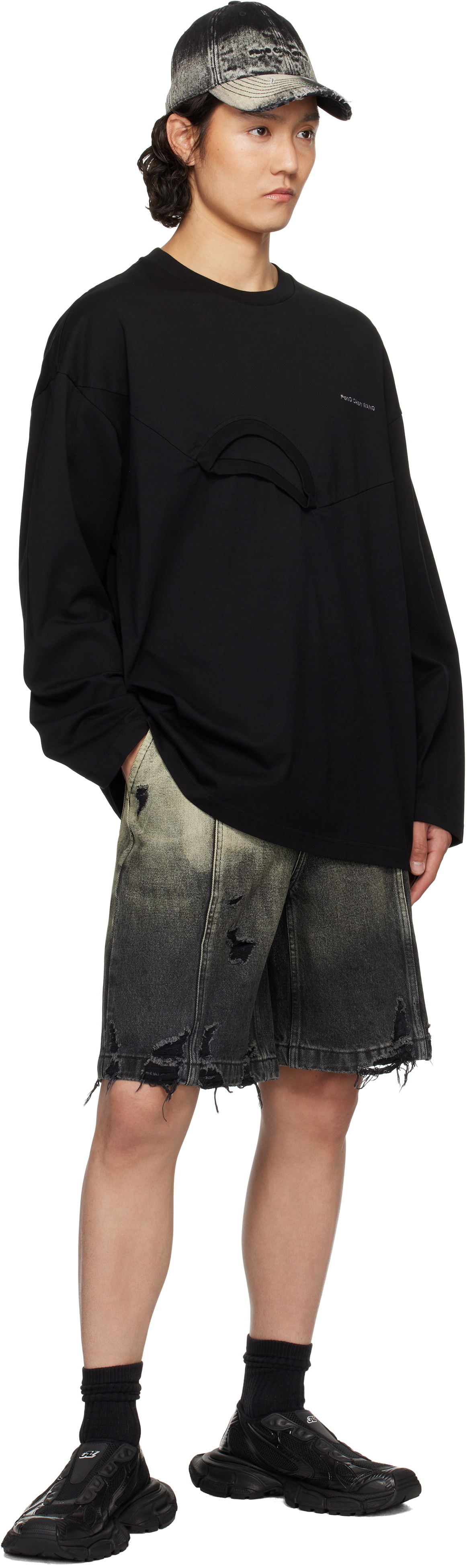 Feng Chen Wang Black & Beige Gradient Denim Shorts