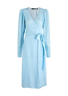 Rotate Birger Christensen Polka-dot Satin Wrap Dress Light Blue