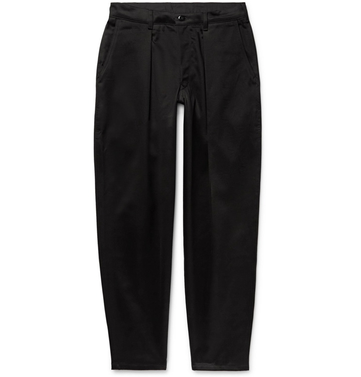 Photo: Monitaly - Tapered Pleated Cotton-Sateen Trousers - Black