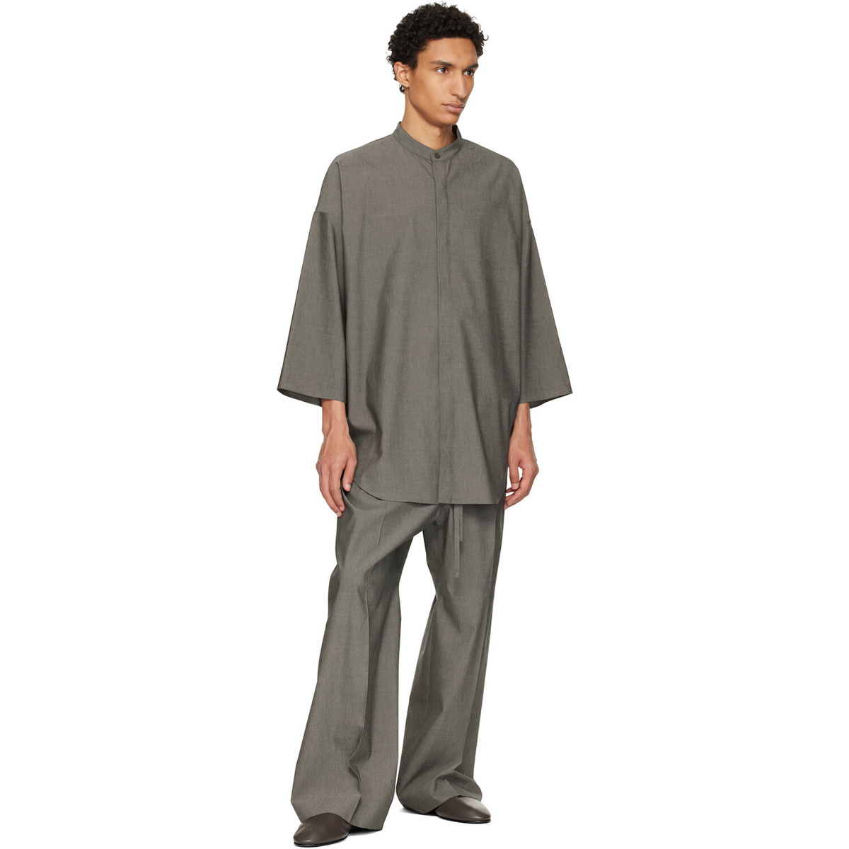 Fear of God Gray Cotton Wool Oxford Relaxed Short Sleeve Shirt
