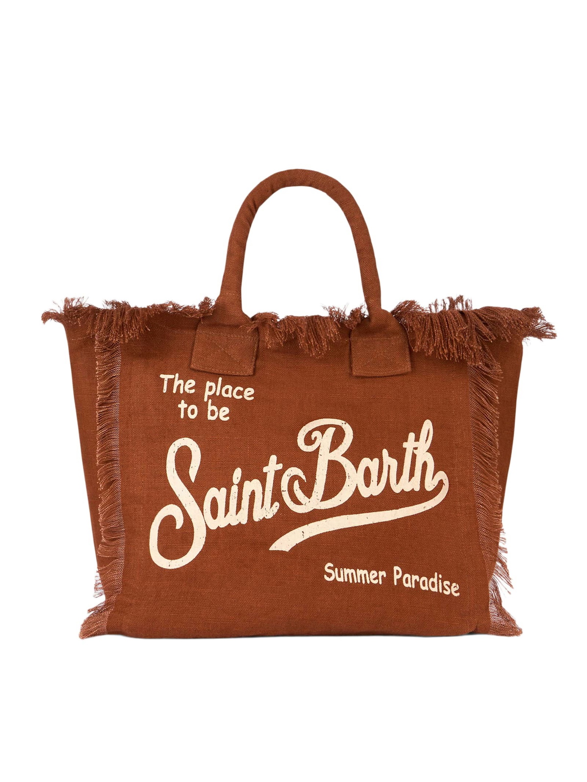 MC2 Saint Barth Brown Vanity Linen Tote Bag With Saint Barth Logo