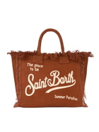 MC2 Saint Barth Brown Vanity Linen Tote Bag With Saint Barth Logo