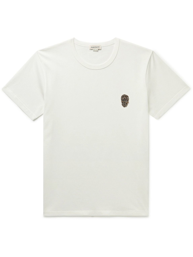 Photo: Alexander McQueen - Embellished Cotton-Jersey T-Shirt - White