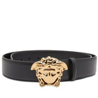 Versace Men's Medusa Buckle Leather Belt in Black/Gold