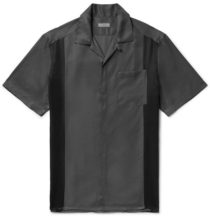 Photo: Lanvin - Camp-Collar Colour-Block Satin Shirt - Charcoal