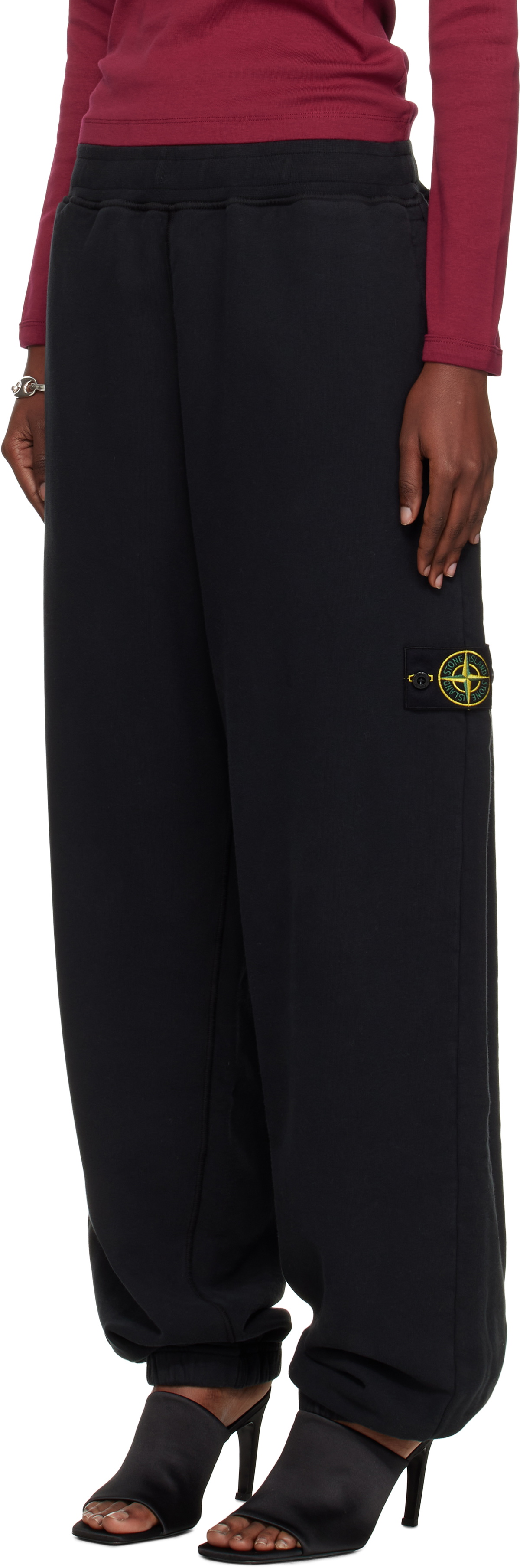Stone Island Black 6200004 Brushed Organic Cotton Fleece Lounge Pants