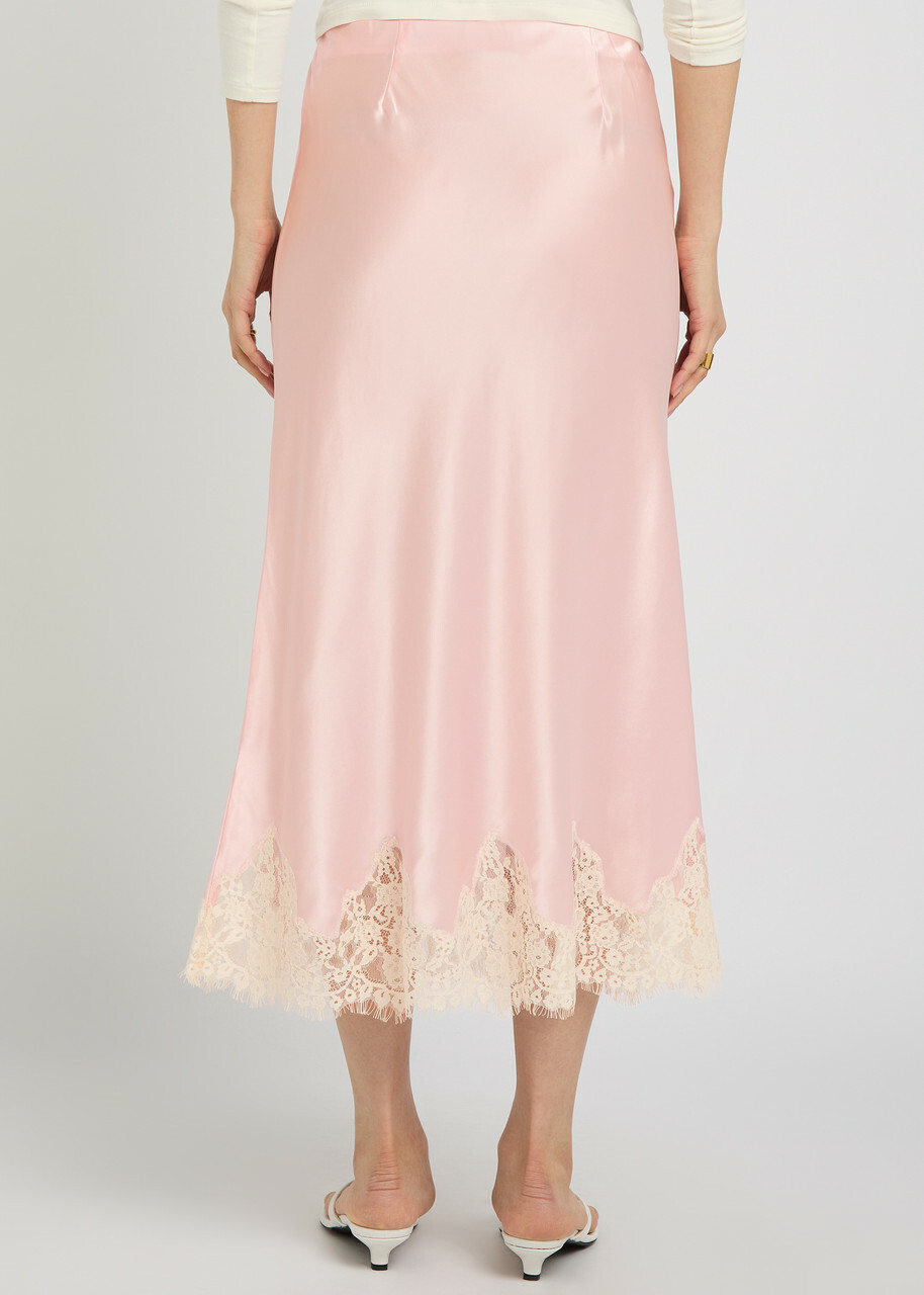 Reformation Carolina Lace-trim Silk Skirt Light Pink