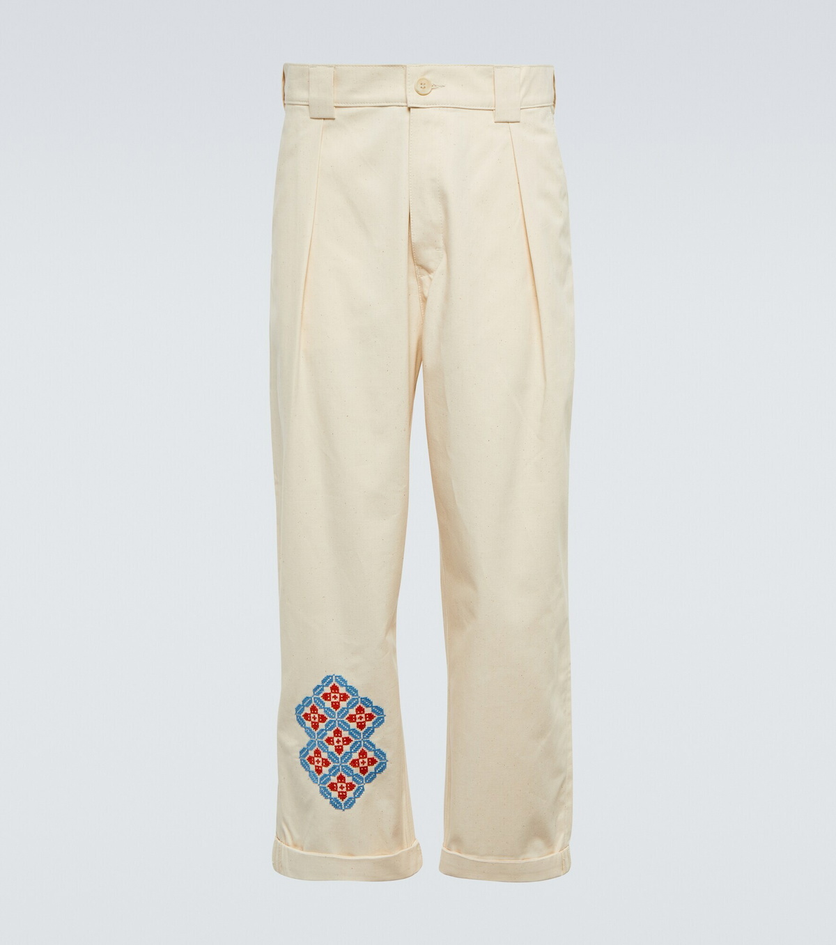 Adish - Embroidered straight cotton pants