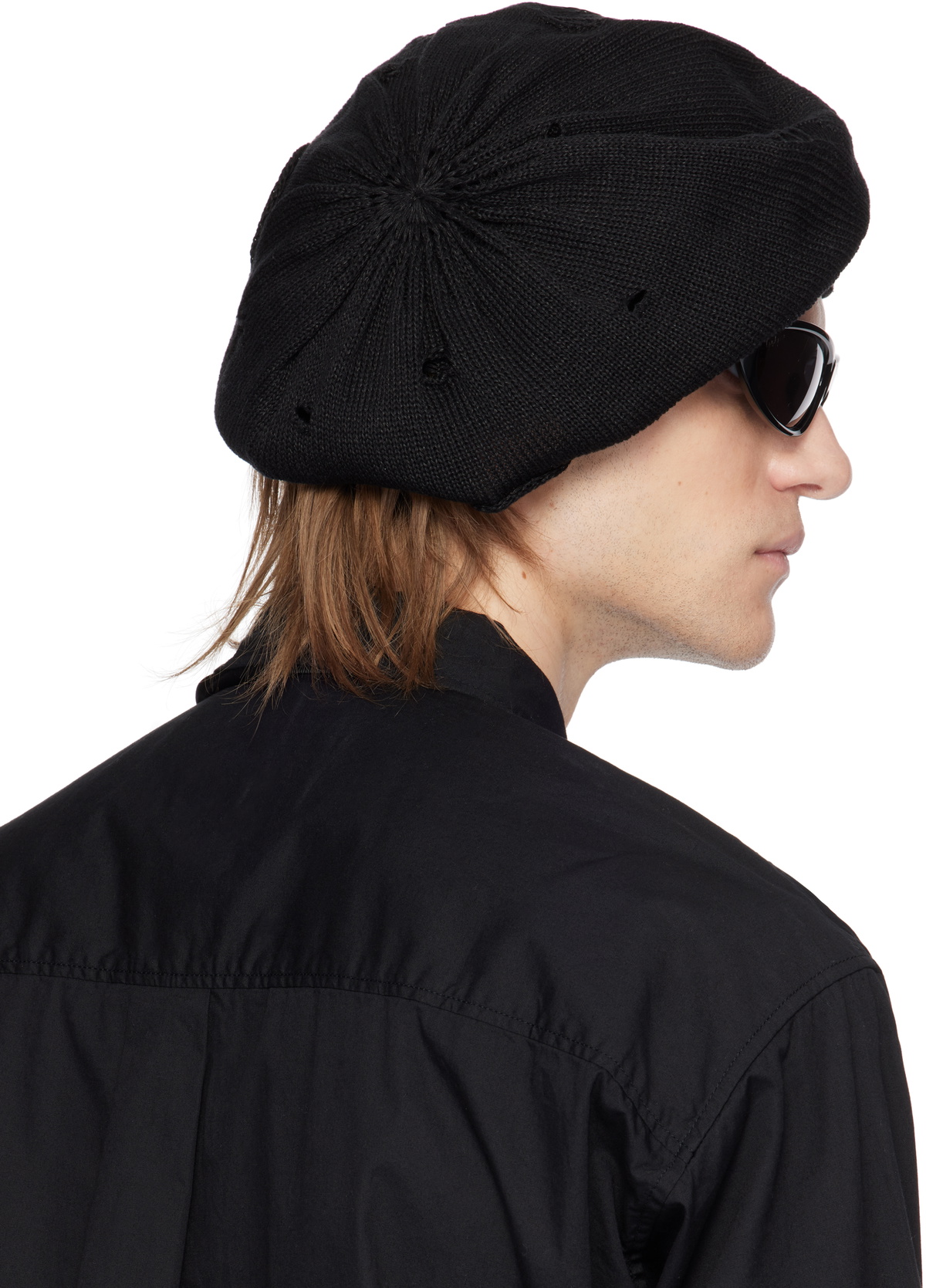 YOHJI YAMAMOTO Black Damaged Beret Yohji Yamamoto