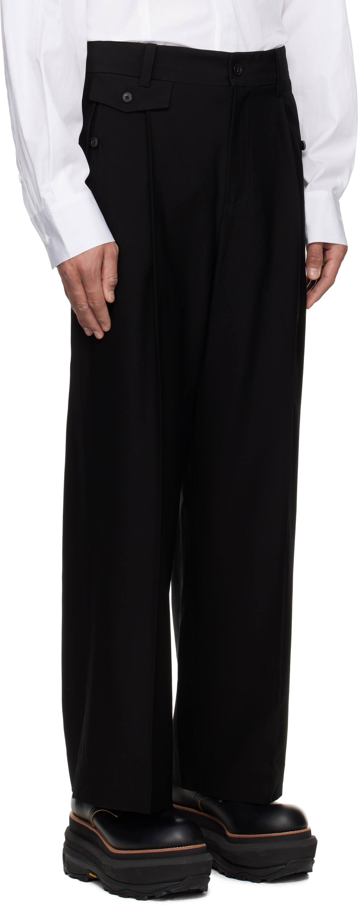 Feng Chen Wang Black Slashed Wide Trousers