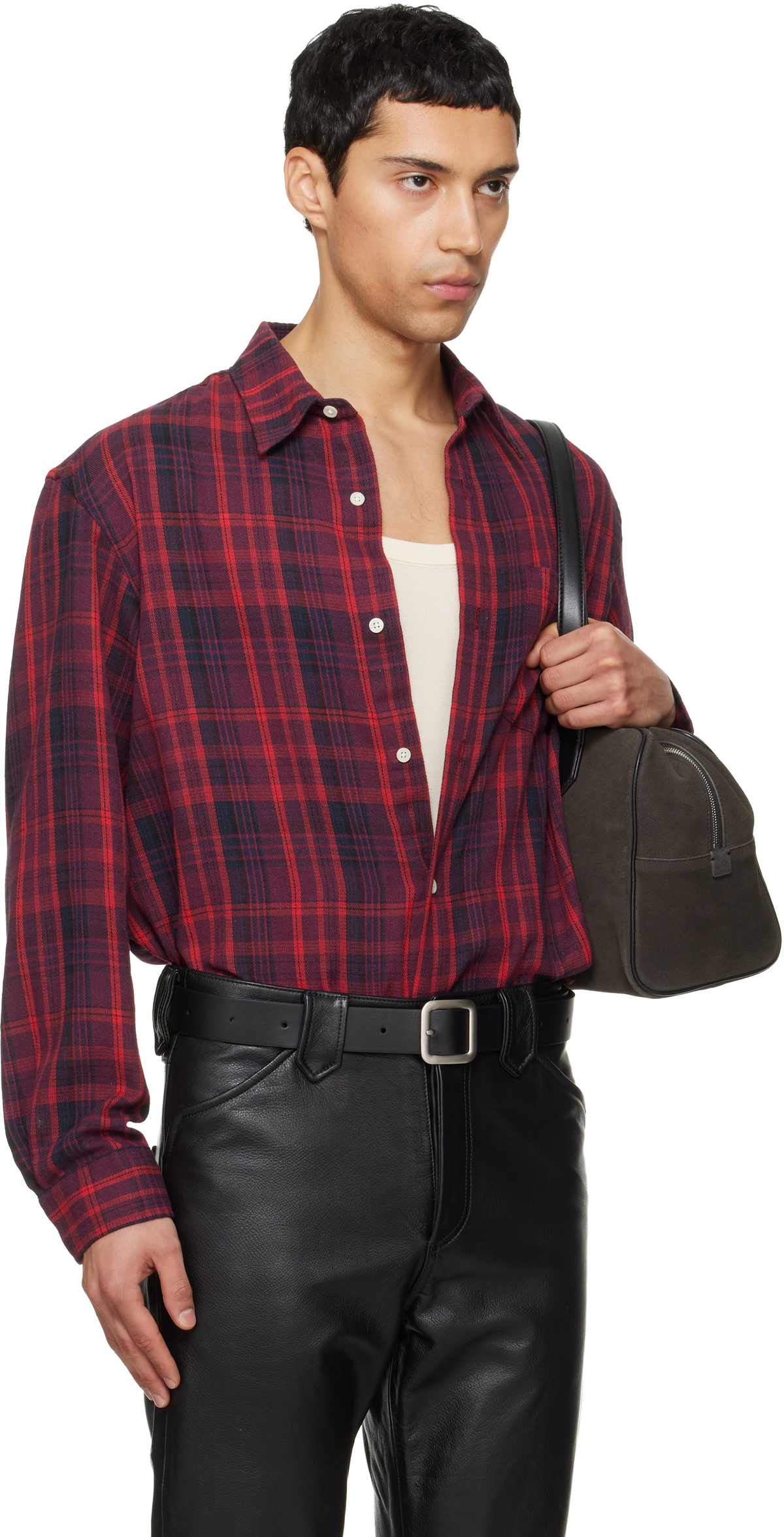TONYWACK Red Washed Cotton Blend Check Shirt