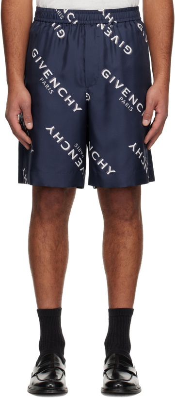 Photo: Givenchy Navy Silk Twill Bermuda Shorts