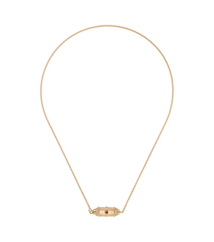 Photo: Marie Lichtenberg Coco Micro 18kt gold locket necklace with rubies
