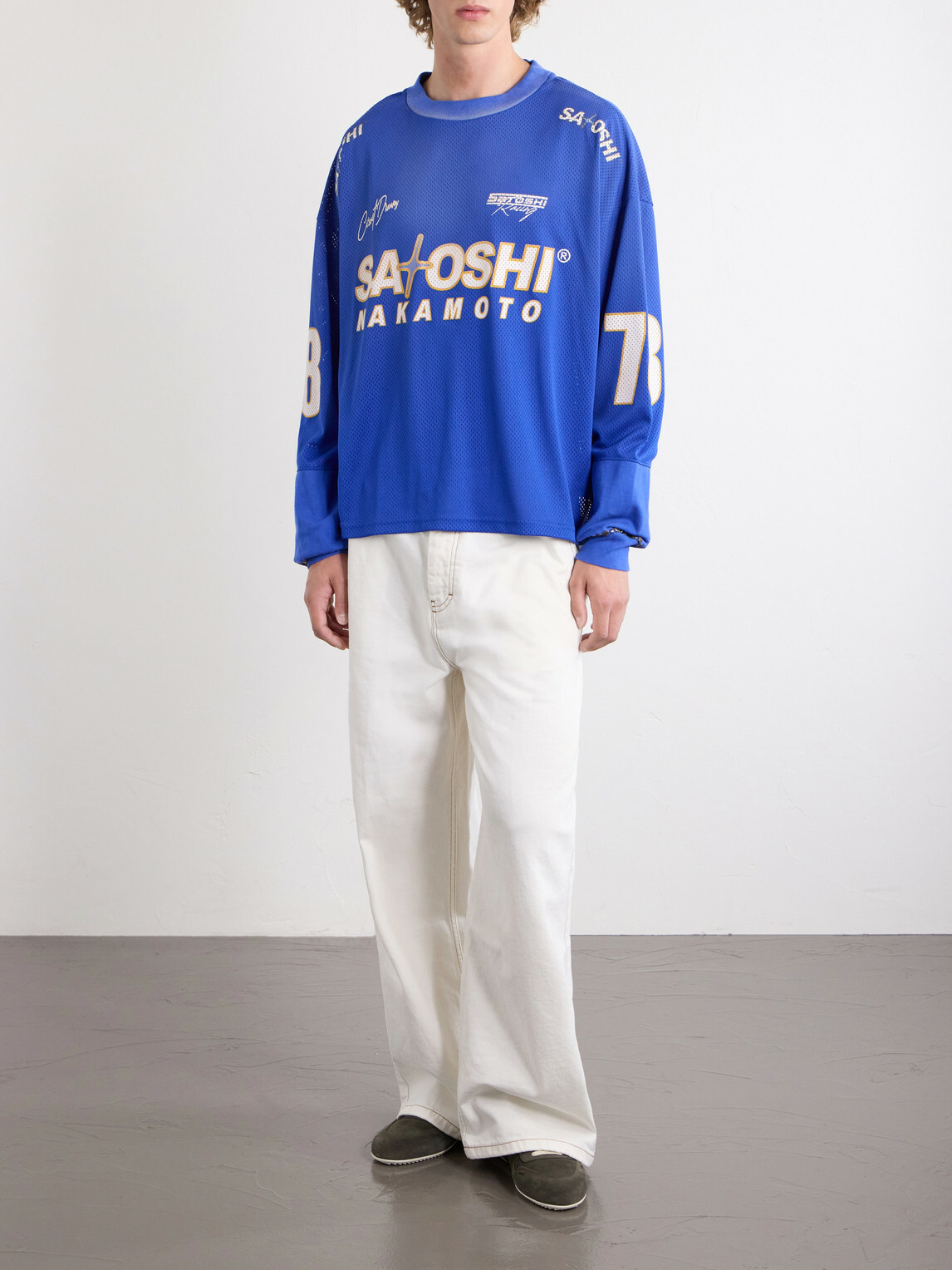 Satoshi Nakamoto - Moto Logo-Print Mesh T-Shirt - Blue