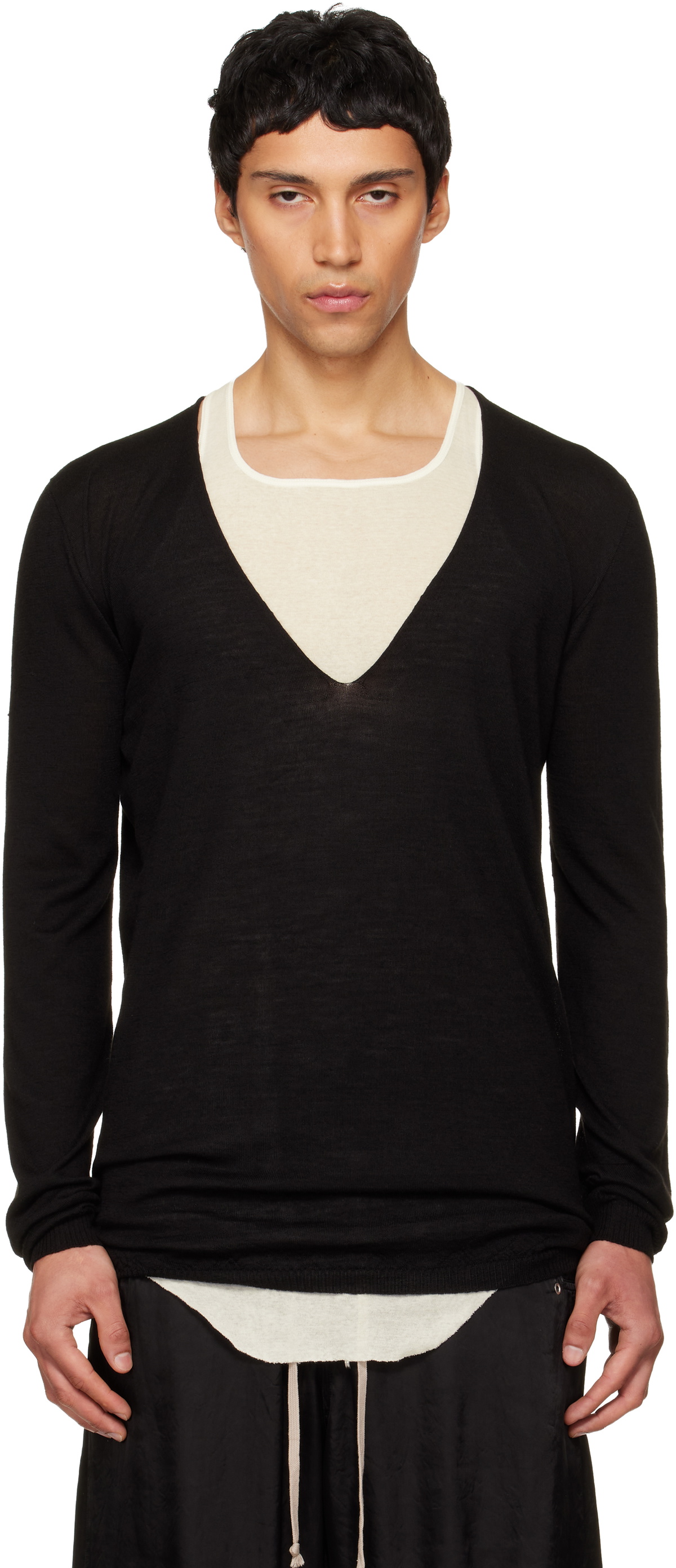 Rick Owens Black Temple Oversized Extreme V-Neck Sweater Rick Owens