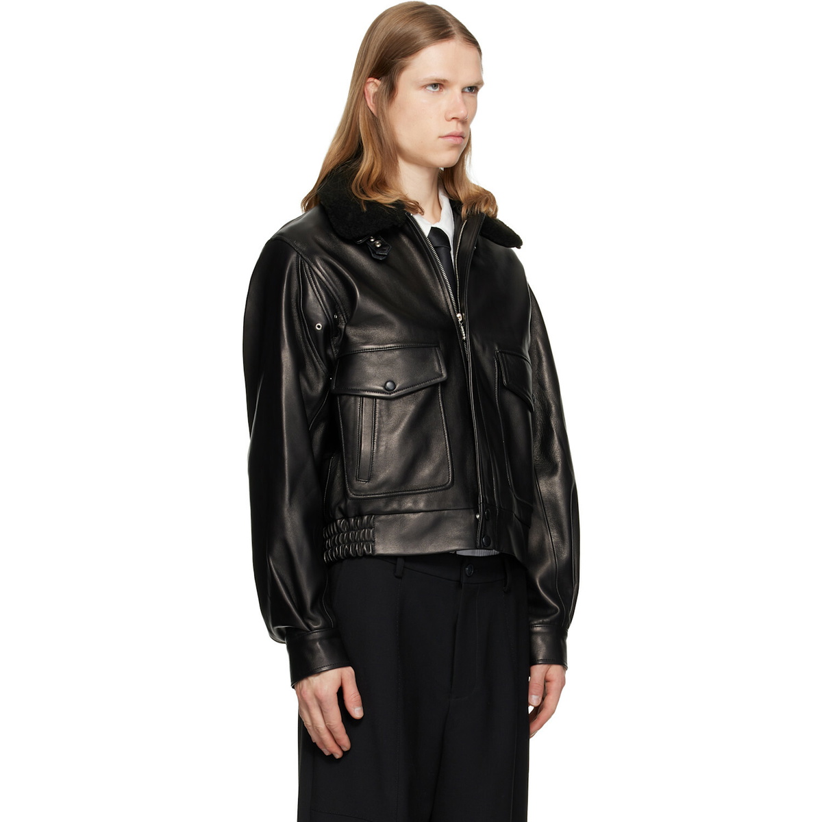 Ernest W. Baker Black Aviator Leather Bomber Jacket