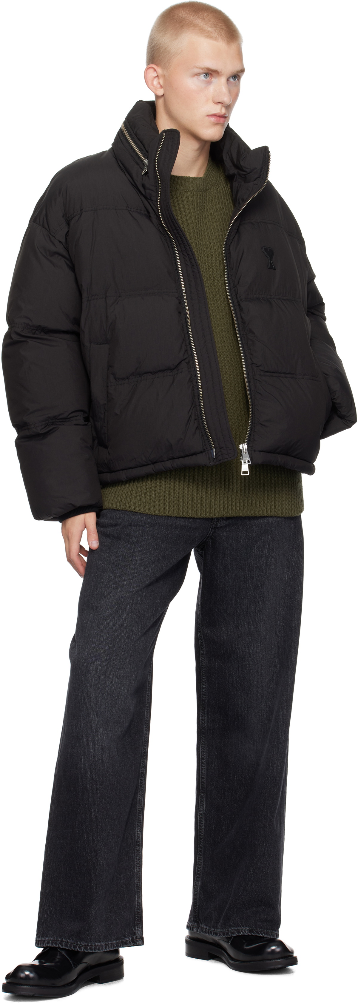 AMI Paris Black Ami de Coeur Down Jacket AMI