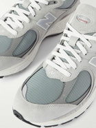 New Balance - 2002R Leather-Trimmed Suede and Mesh Sneakers - Gray