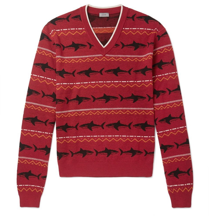 Photo: Lanvin - Shark-Intarsia Merino Wool Sweater - Men - Red