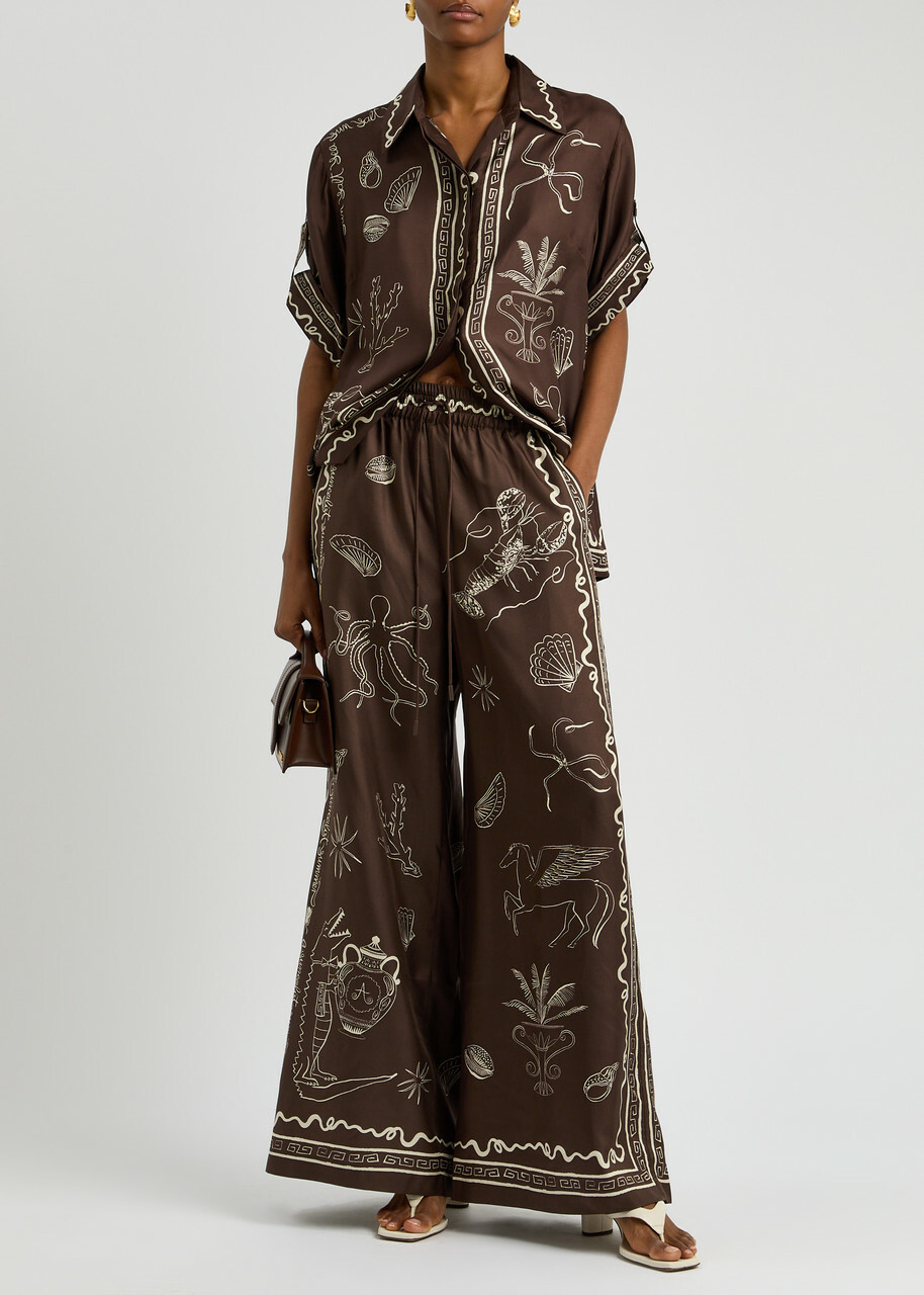 Alemais Sammy Wide-leg Silk Trousers Brown ALÉMAIS