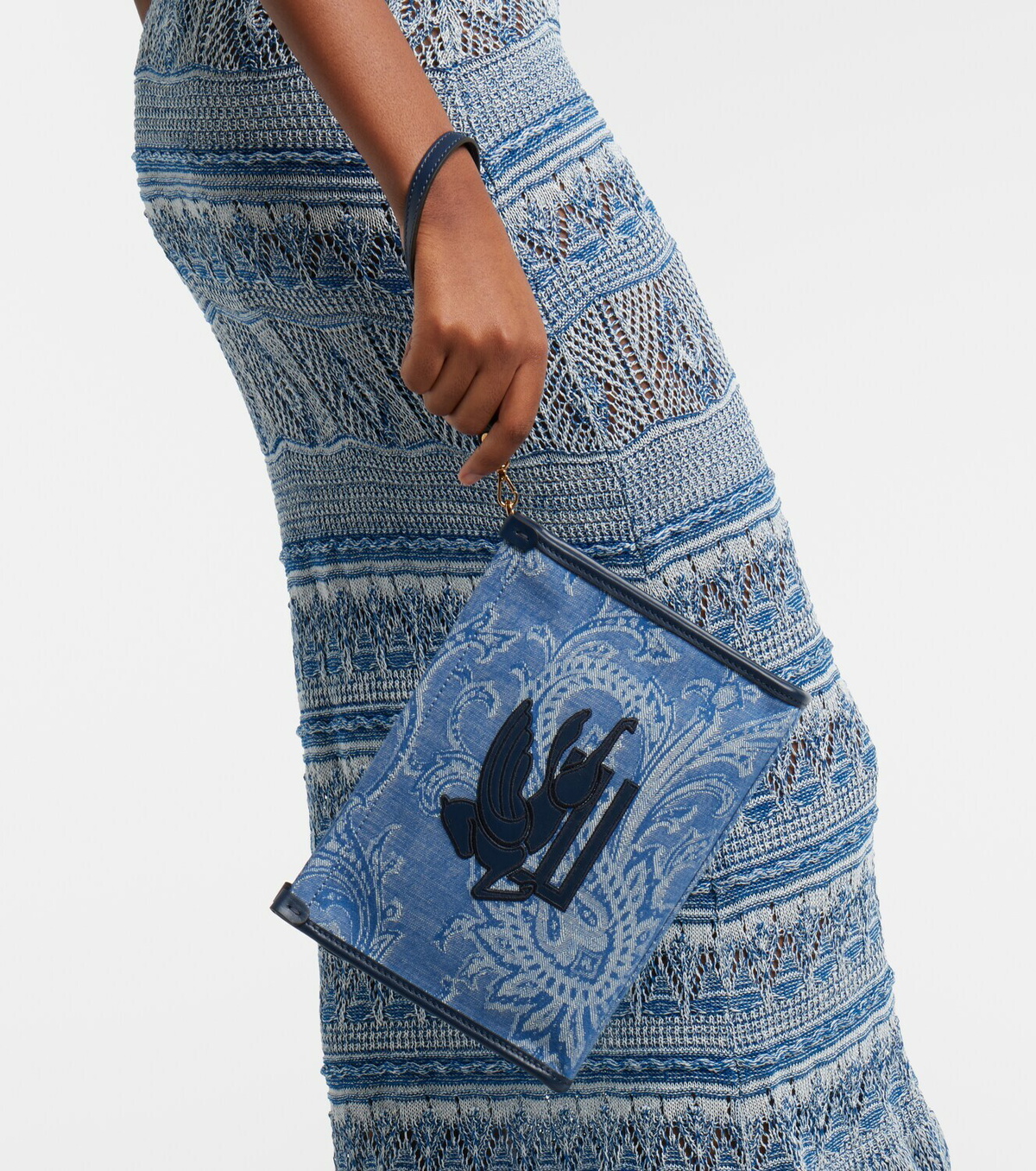 Etro Eyes Mini embroidered denim jacquard pouch