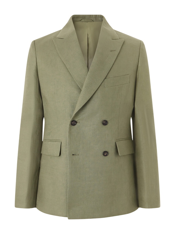 Photo: BODE - Linen Double-Breasted Blazer - Green