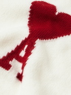 AMI PARIS - Logo-Intarsia Merino Wool Cardigan - Neutrals